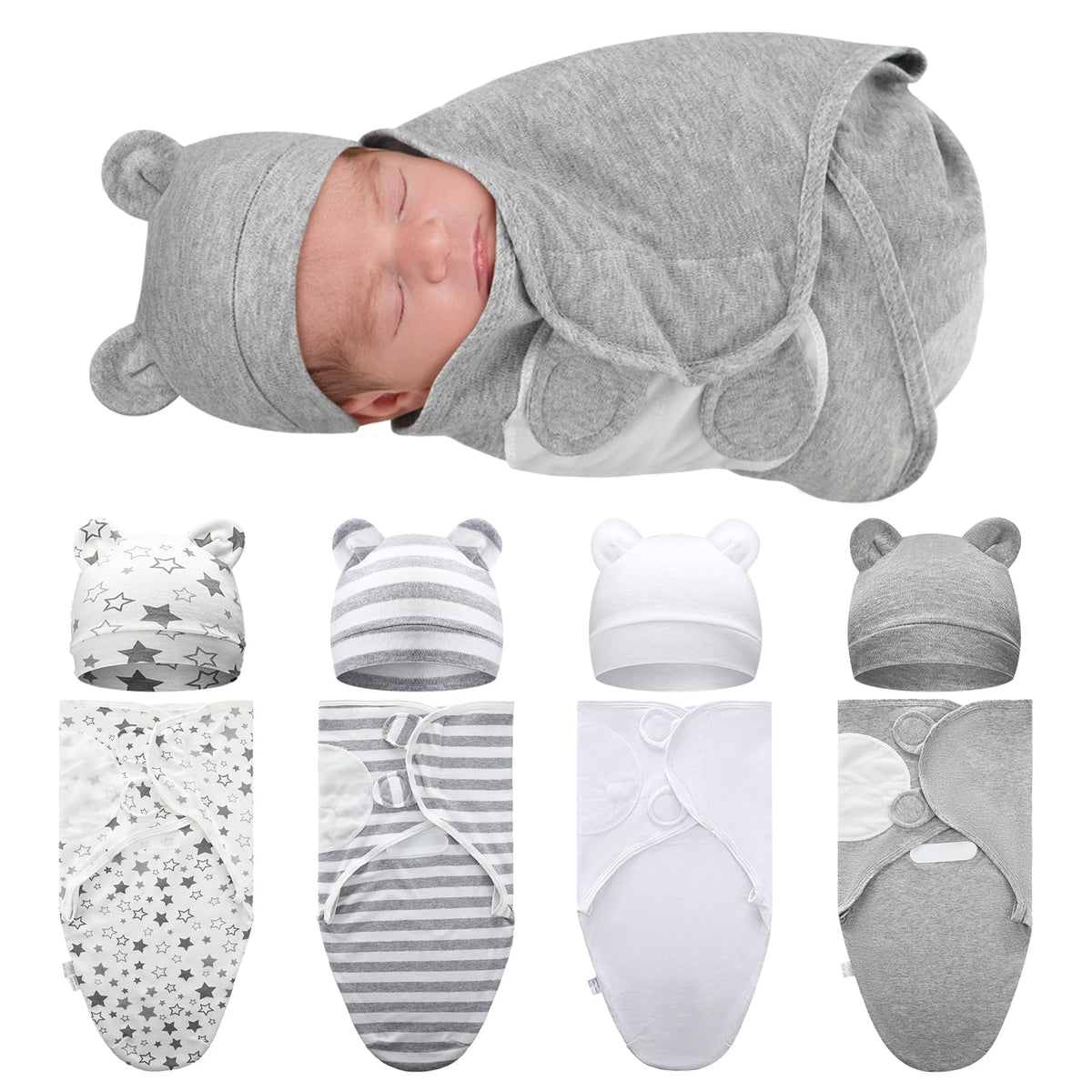 Buryeah preemie swaddle blanket gray-star pattern for gentle, secure swaddling.