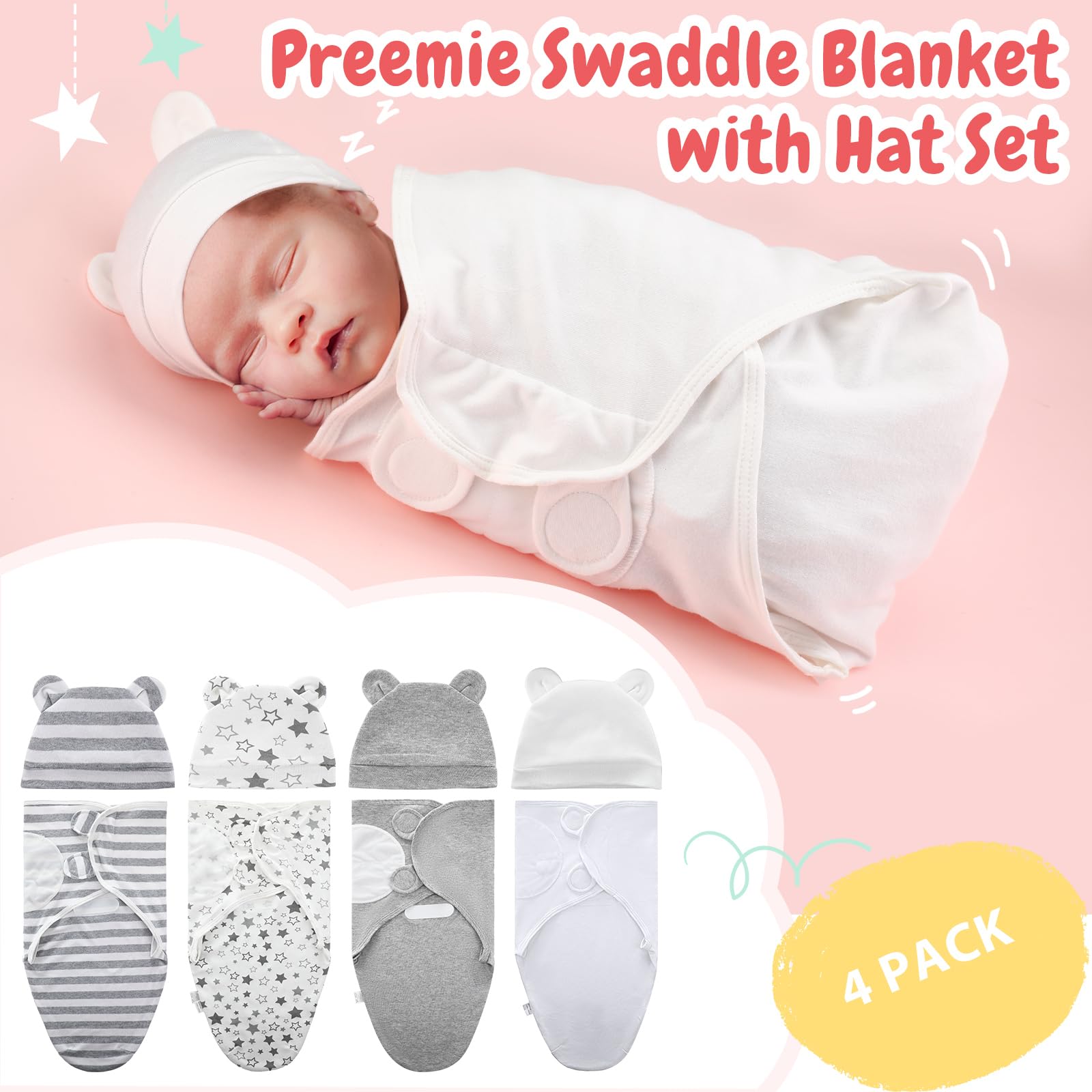 Buryeah swaddle set flat lay with coordinated colors.