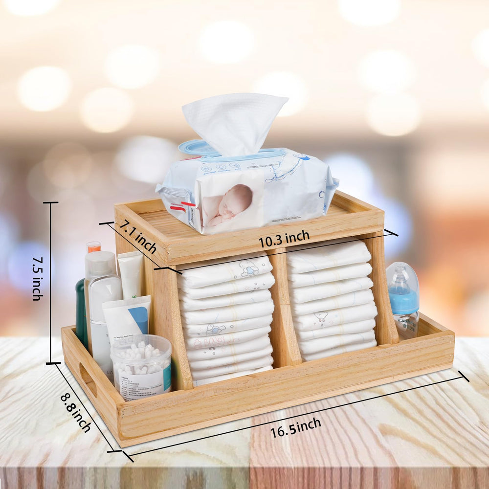 Busidhji diaper caddy assembled and stable on changing table surface.