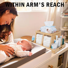 Busidhji diaper caddy side view highlighting easy-to-carry handle for moving between rooms.