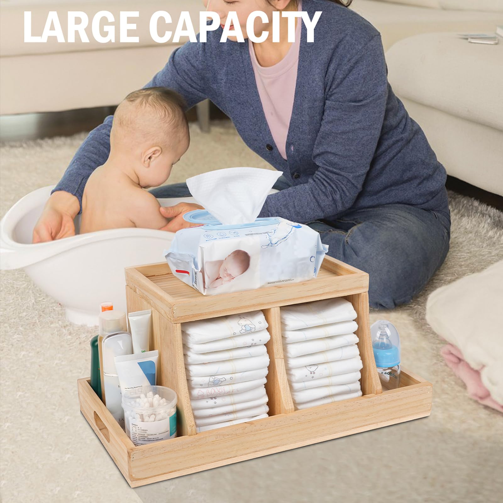 Busidhji diaper caddy top view shows removable dividers for interior customization.