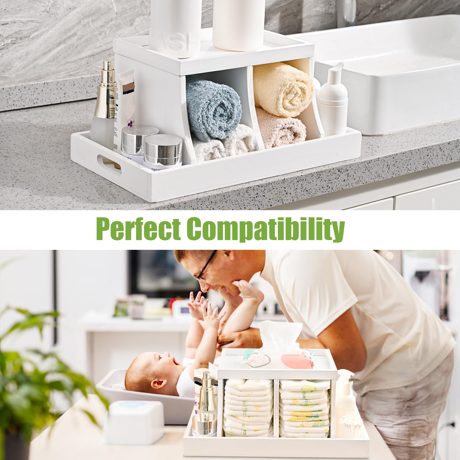 Busidhji diaper caddy fits neatly in a small nursery space