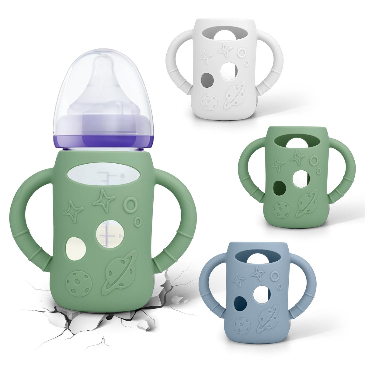 BUSOHA silicone sleeve for Lansinoh 5 oz bottle offering sturdy grip and protection.