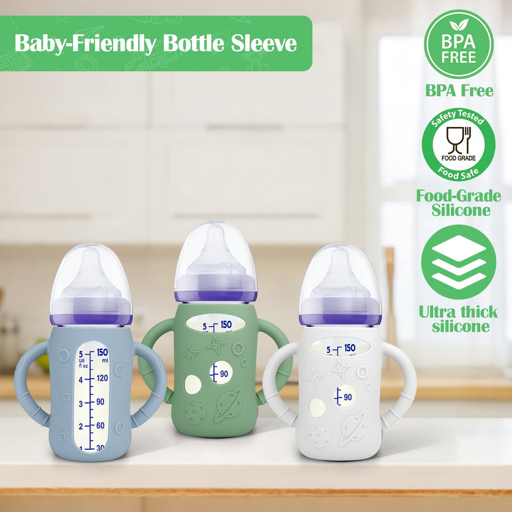 BUSOHA anti-drop sleeve fits Lansinoh wide-neck glass bottles for safety.