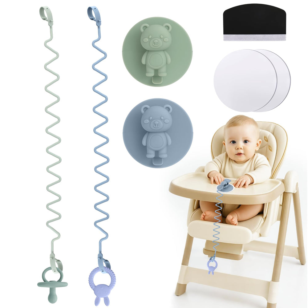BUSOHA toy straps with suction cups on a high chair keep toys secure and within reach.