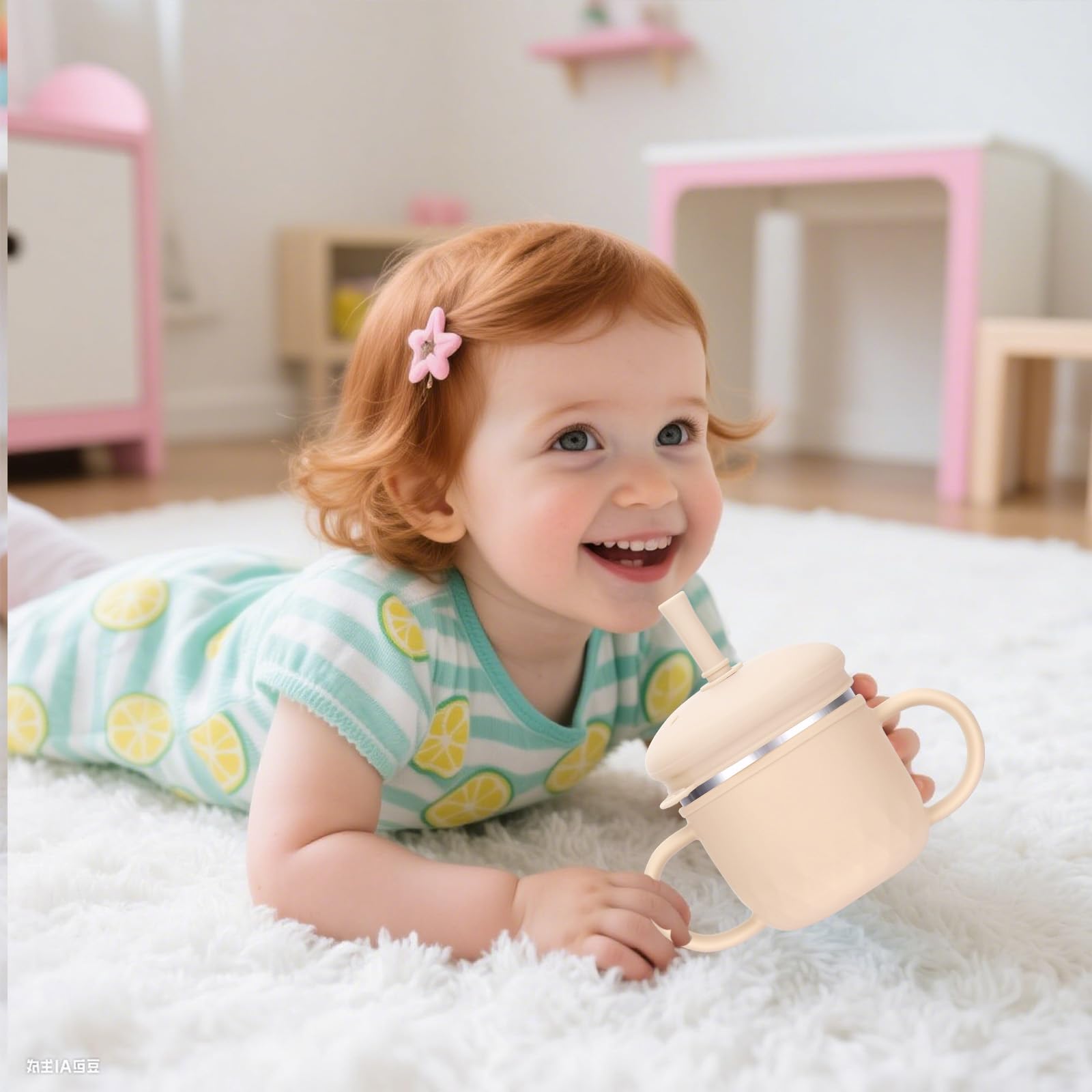BUSOHA beige sippy cup complements everyday mealtimes for growing toddlers.
