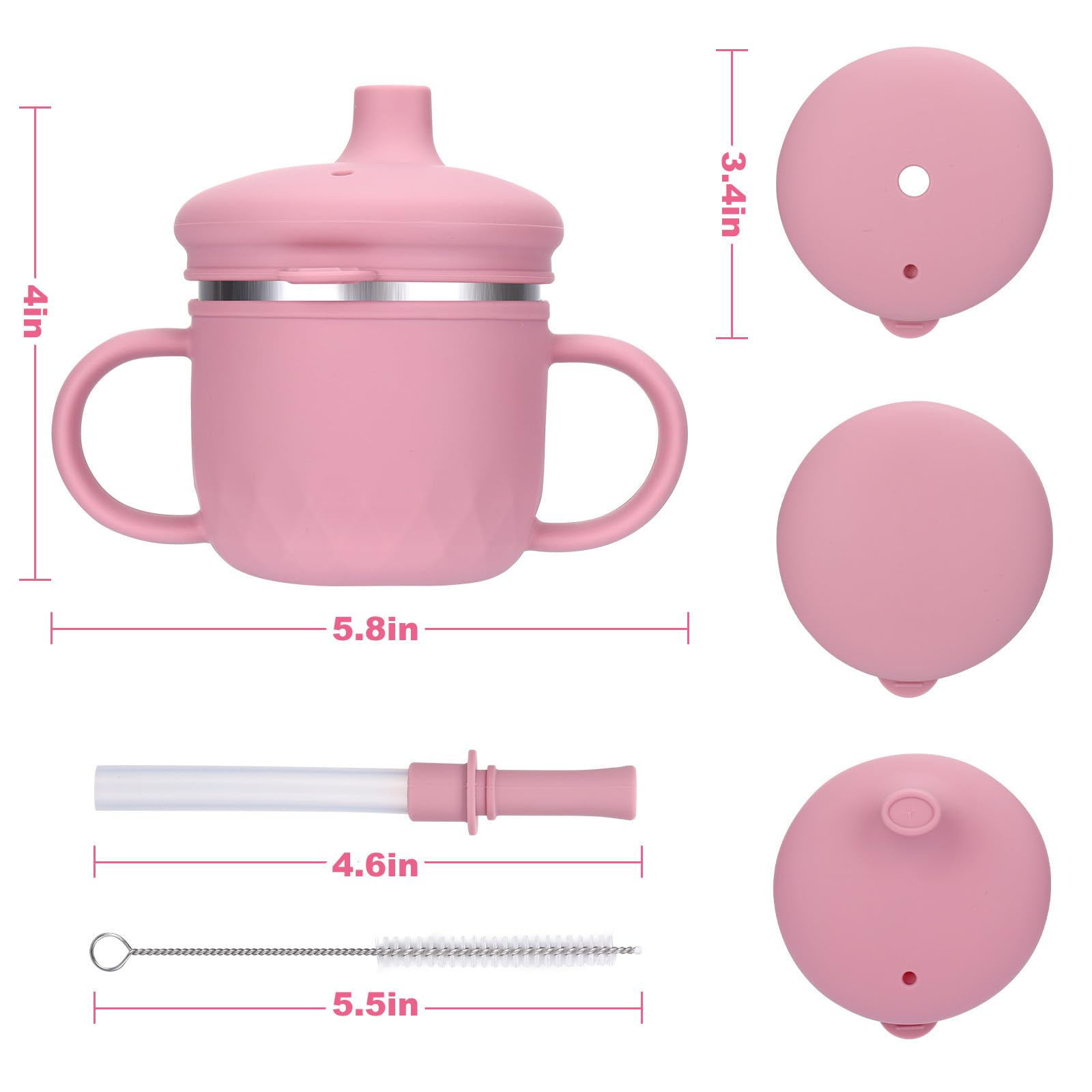 BUSOHA pink toddler sippy cup with straw lid supports on-the-go hydration.