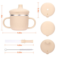 BUSOHA silicone lid and straw support easy sipping for babies learning to drink.