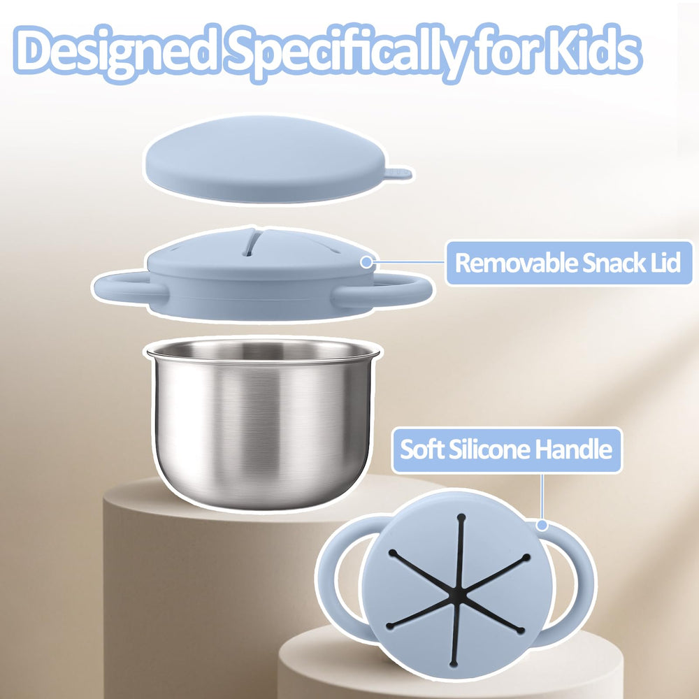 BUSOHA spill-proof silicone lid keeps snacks contained while kids play.