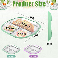 BUSOHA stainless steel divided plate shows three compartments for balance.