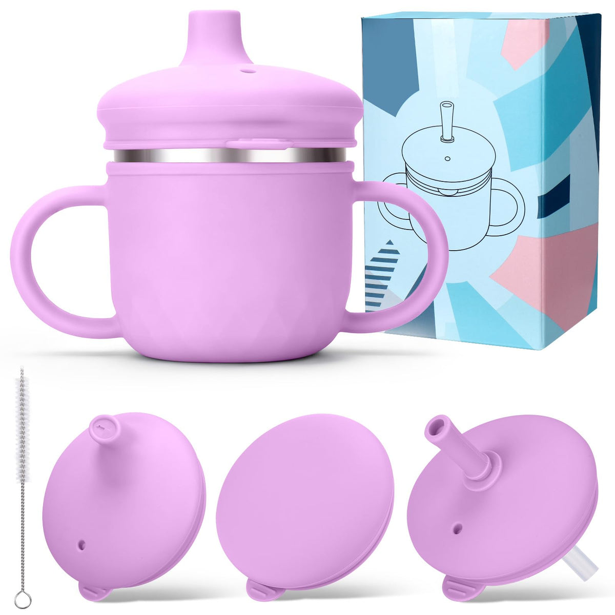 BUSOHA stainless steel 8oz toddler sippy cup with spill-proof design for mess-free meals.