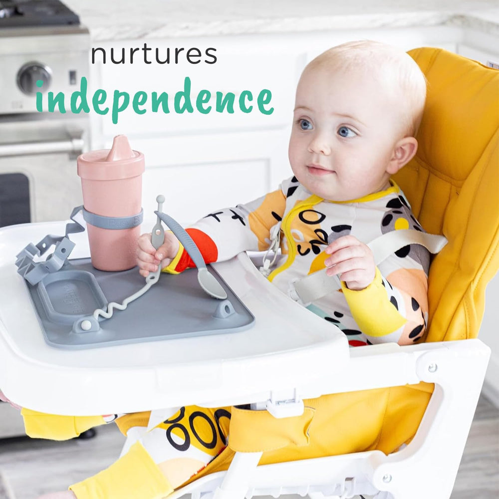 Busy Baby Bottle Bungee pewter on display showing durable design