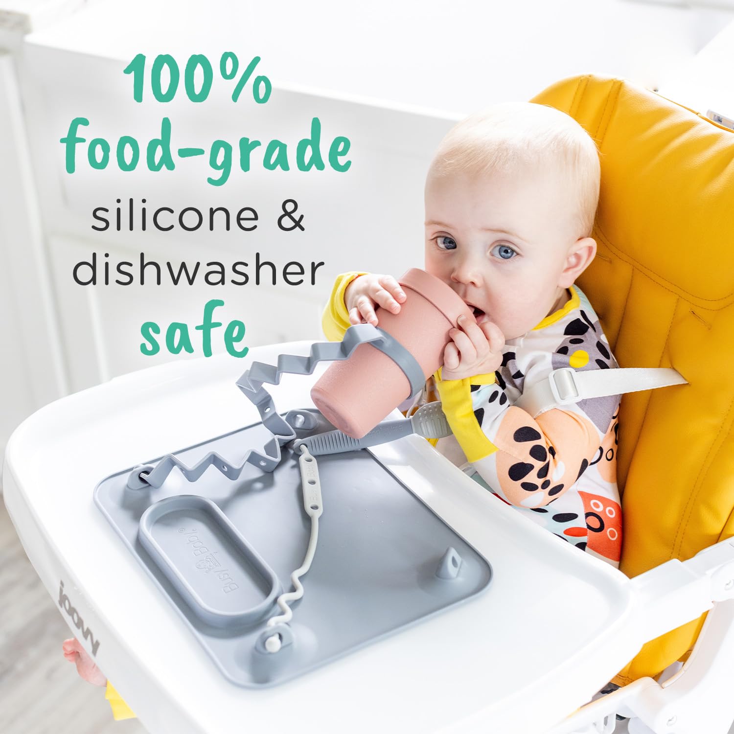 Busy Baby silicone mat dishwasher-safe and BPA-free for easy cleaning