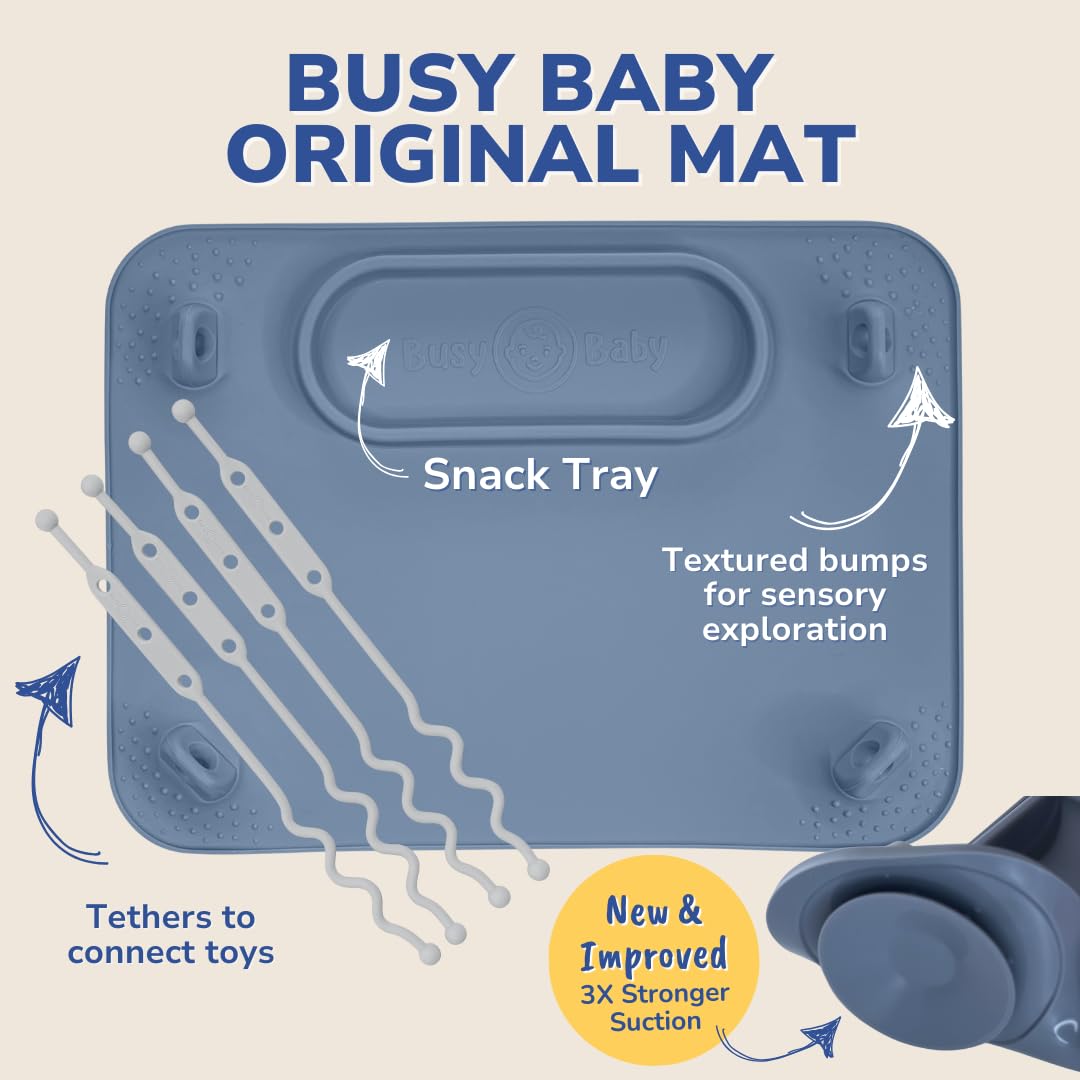 Busy Baby silicone mat wraps around shopping carts and strollers for convenience