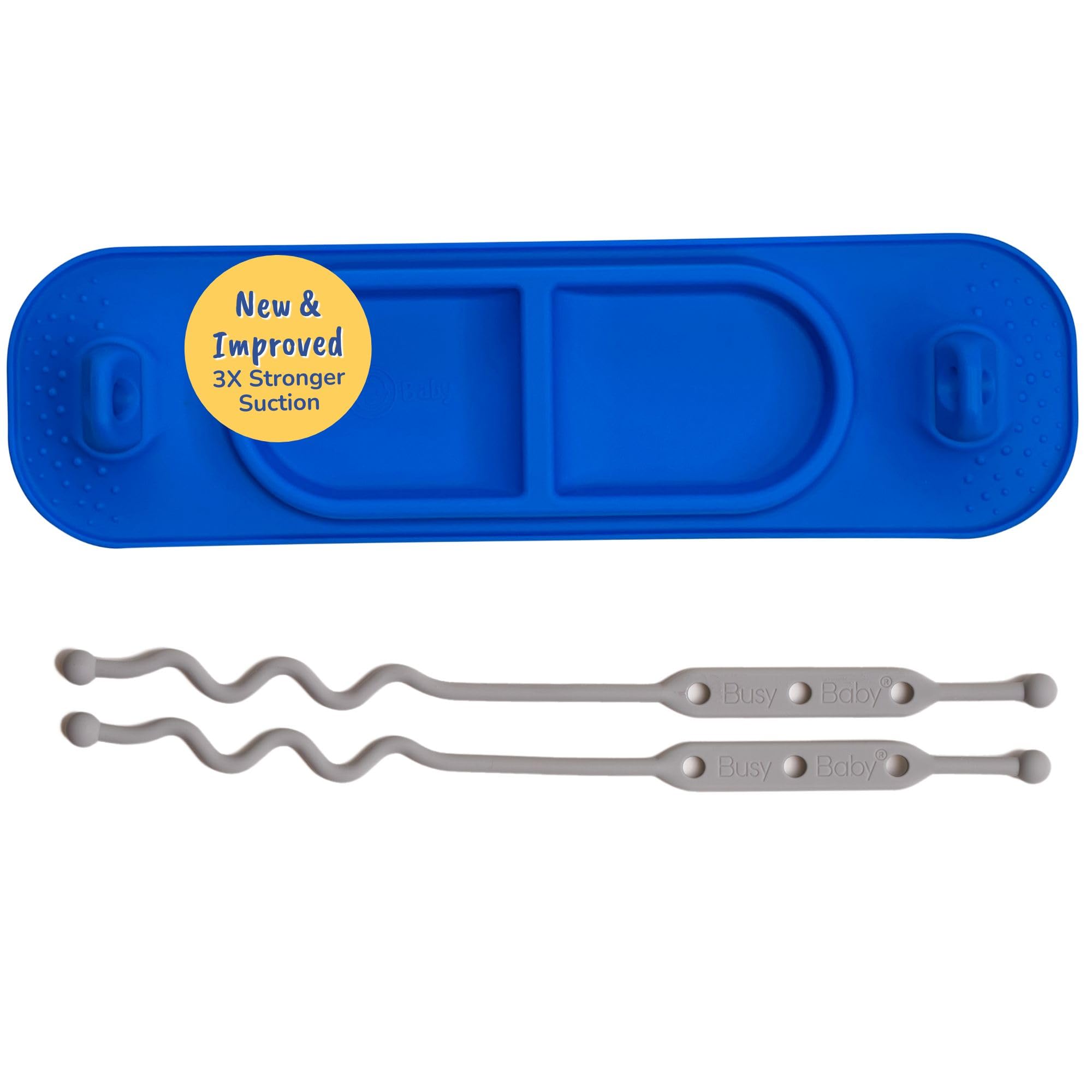 Busy Baby Silicone Mini Mat with strong suction on smooth surfaces for secure meals.
