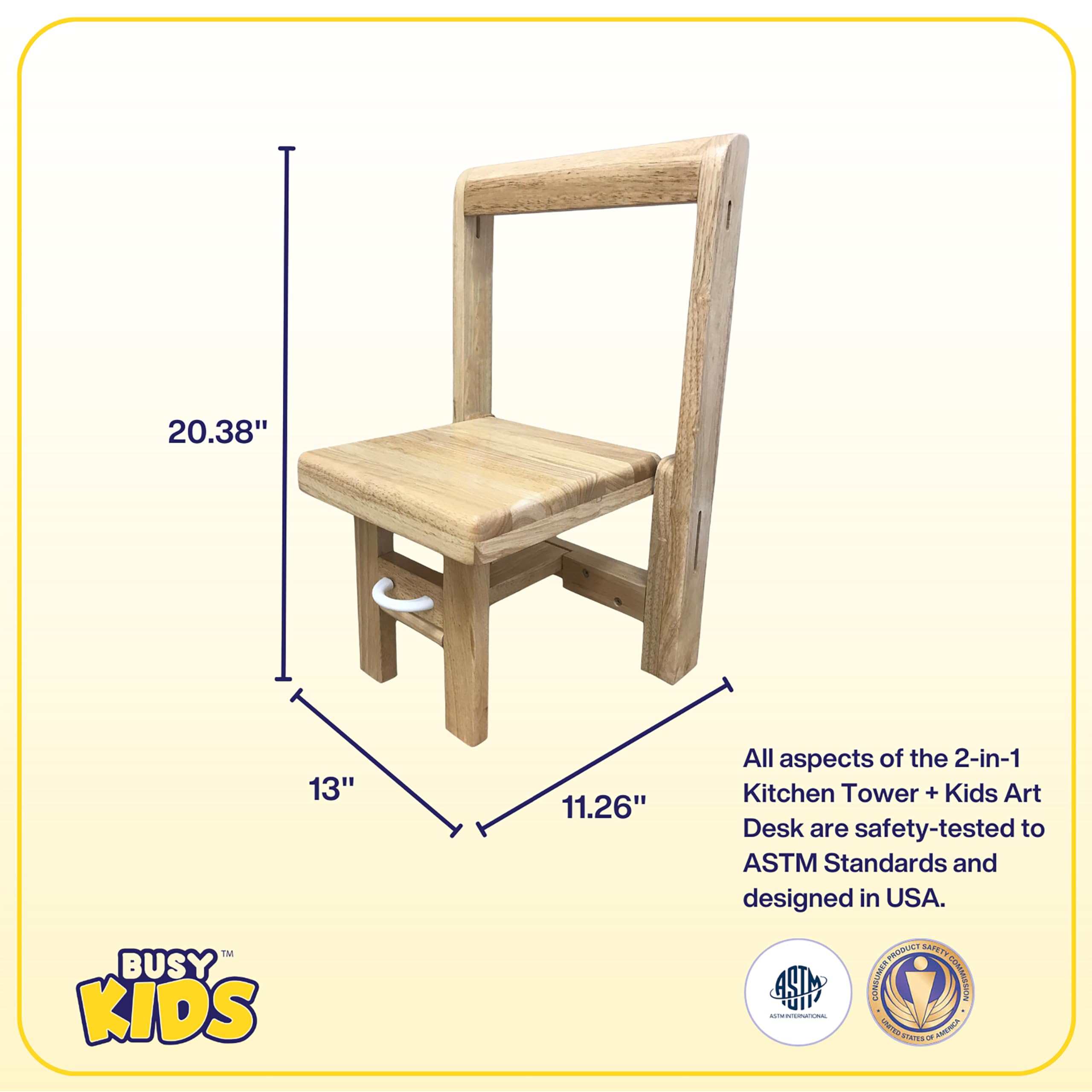 Busy Kids Fold N Store solid wood construction with natural finish.