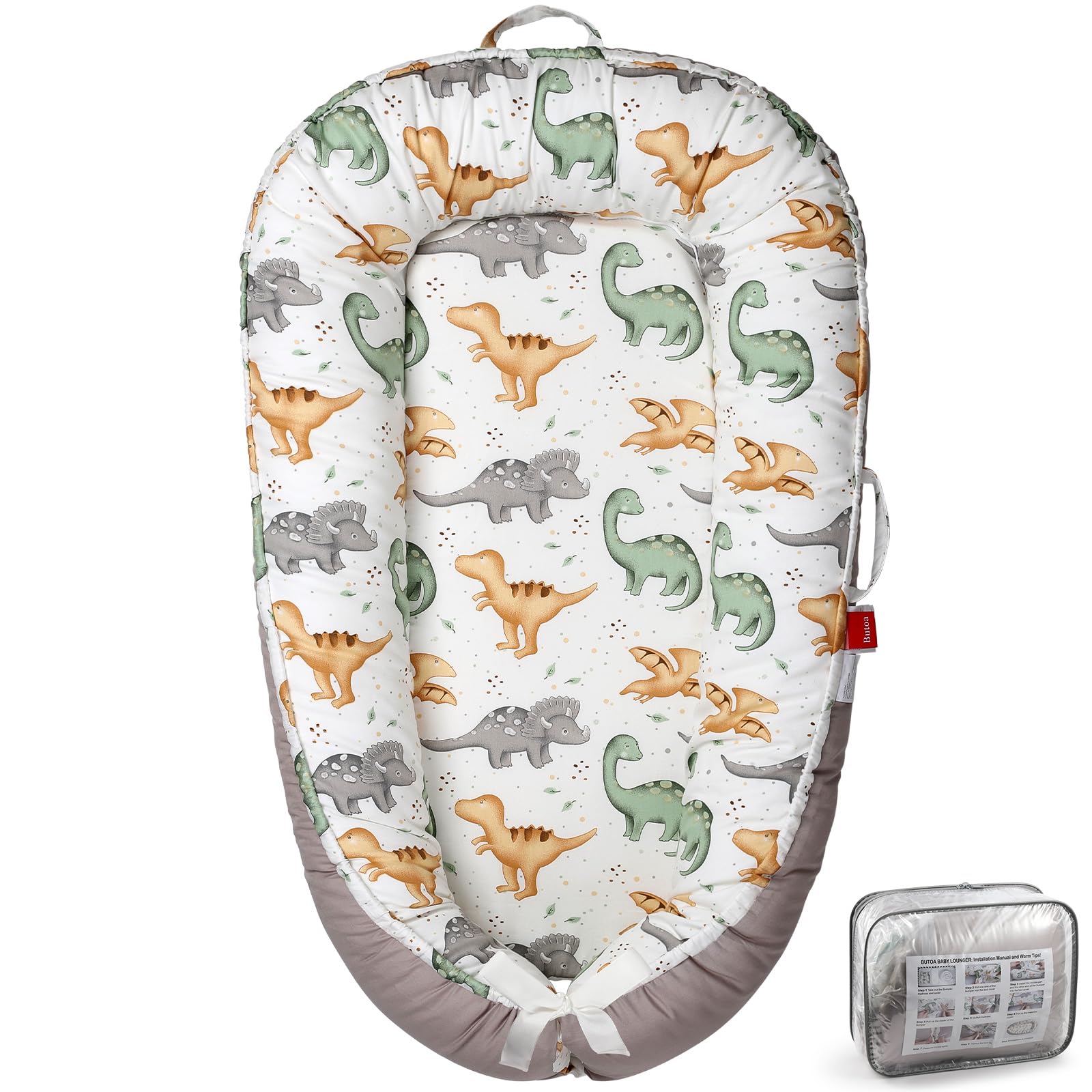 BUTOA Baby Lounger with breathable cotton cover for cozy newborn lounging.