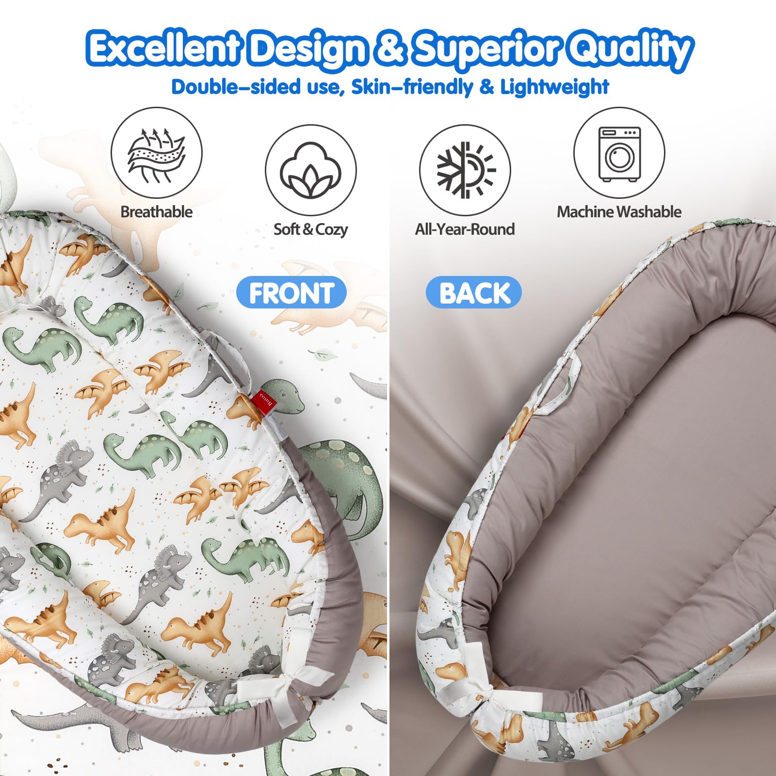 BUTOA Baby Lounger double-sided design lets you switch patterns.