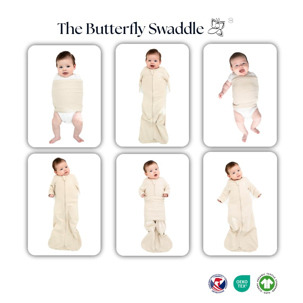 The Butterfly Swaddle accommodates growth beyond 12 lbs