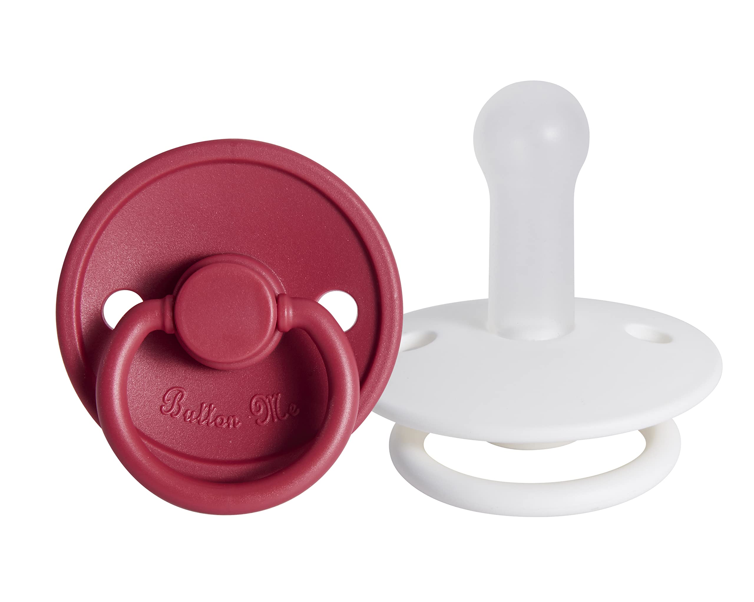 Button Me premium soft silicone pacifier close-up, hospital-grade feel, gentle for 6-18 months