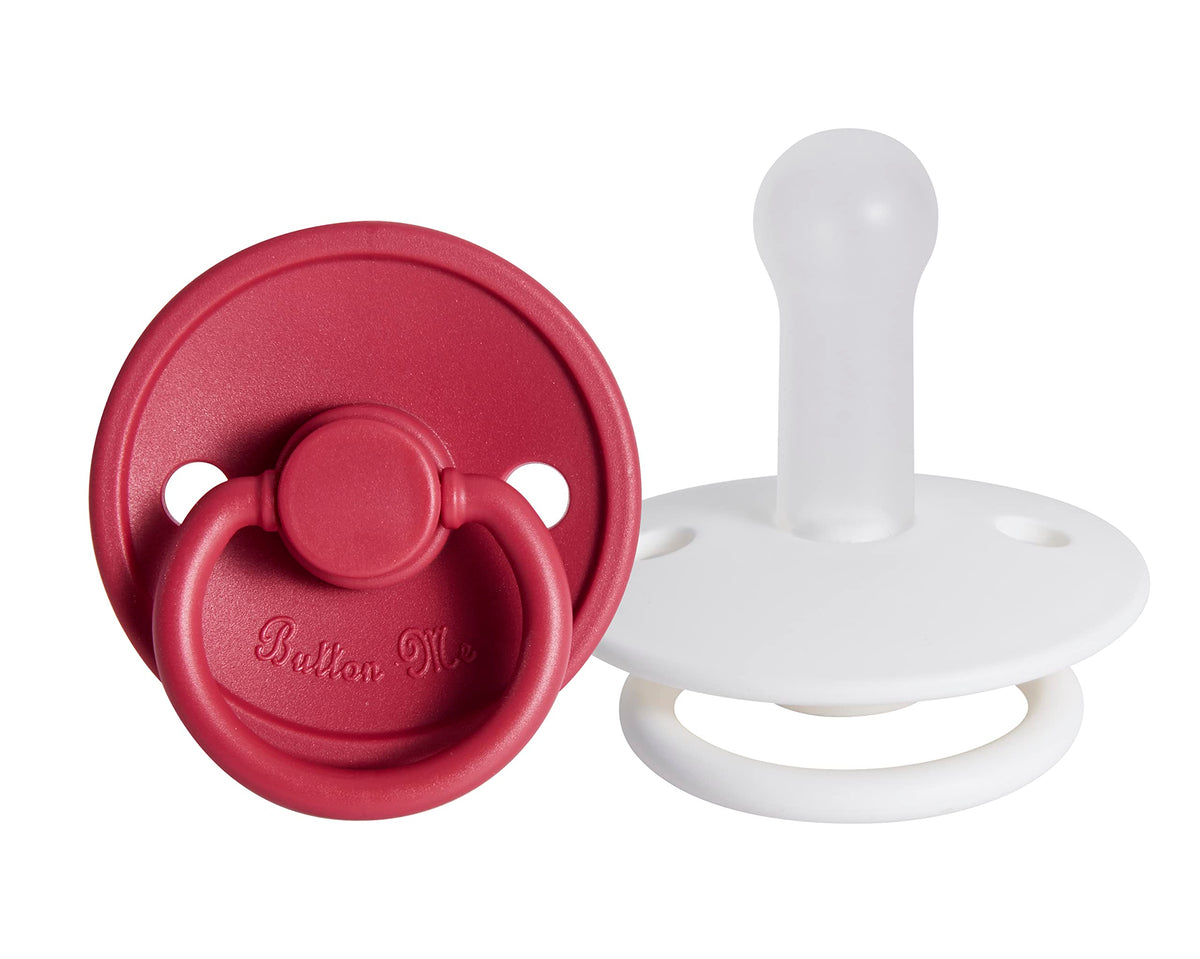 Button Me premium soft silicone pacifier close-up, hospital-grade feel, gentle for 6-18 months