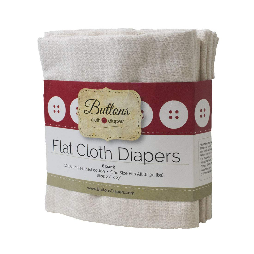 Buttons Diapers Birdseye flat front view, showcasing soft unbleached cotton for diapering.