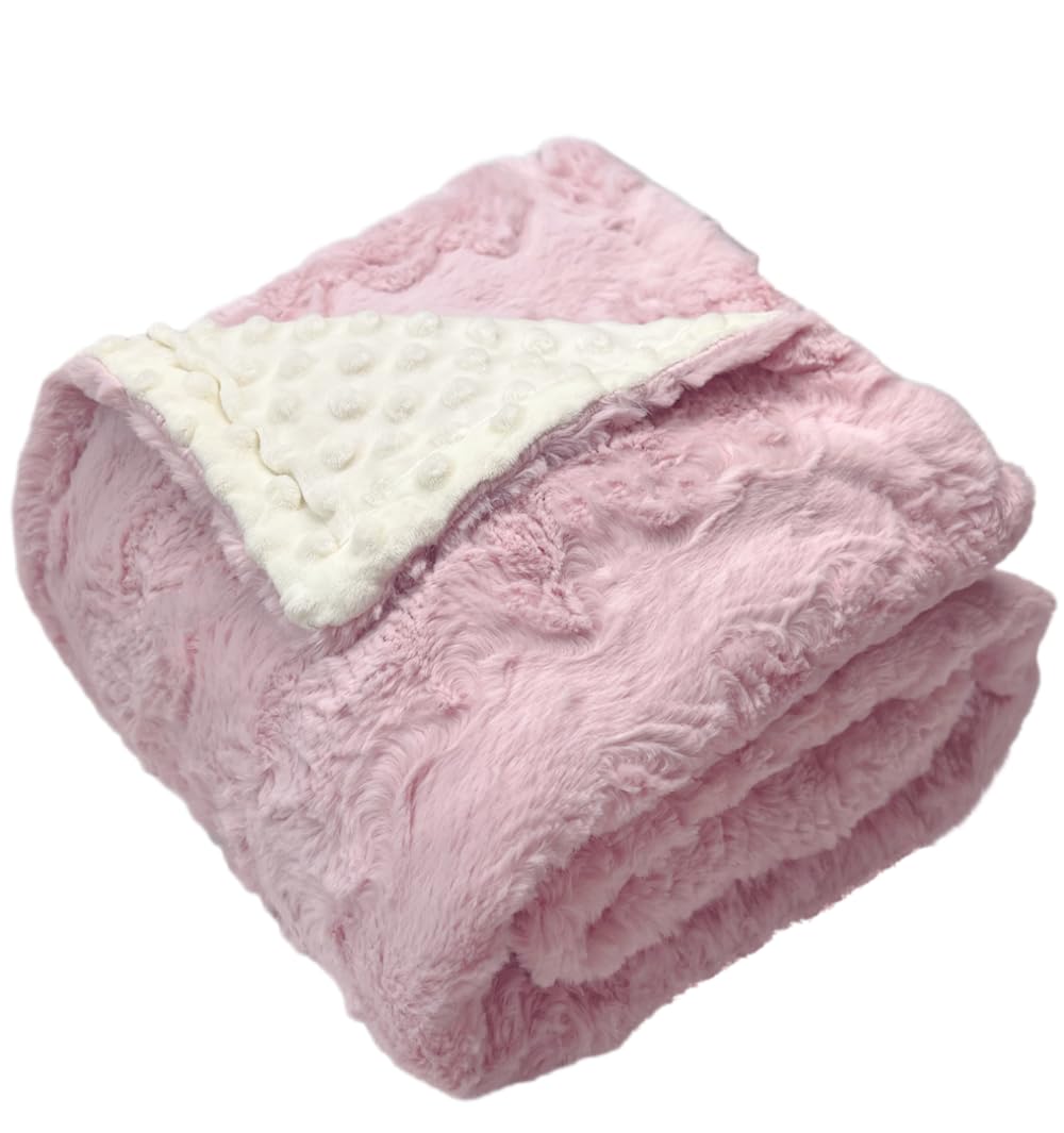 Buttzo baby blanket pink 50x60 close-up shows ultra-soft Minky dot texture for delicate skin.