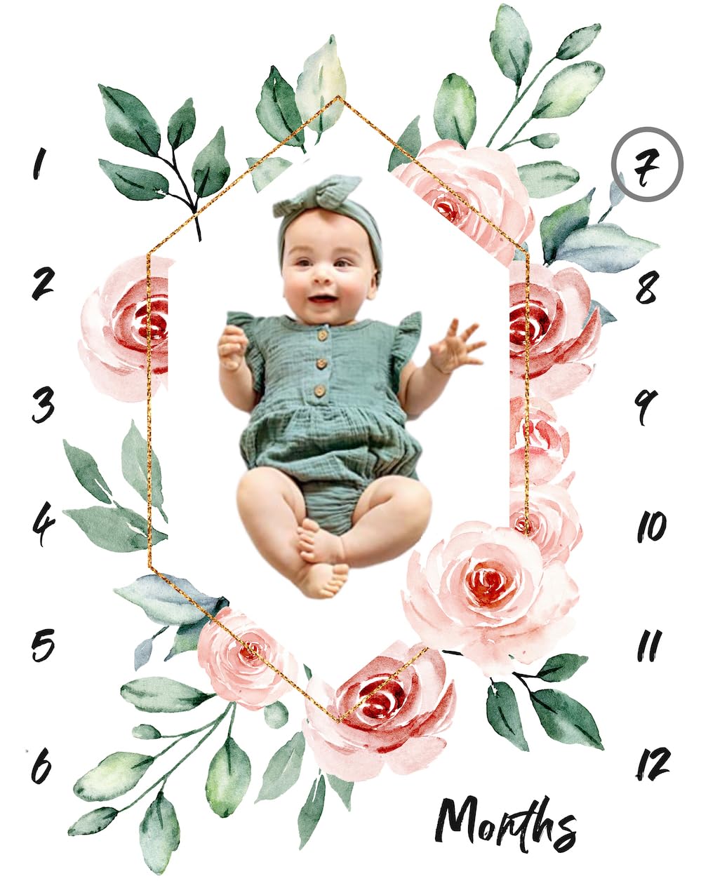 BUTTZO baby milestone blanket with greenery plants for monthly photos