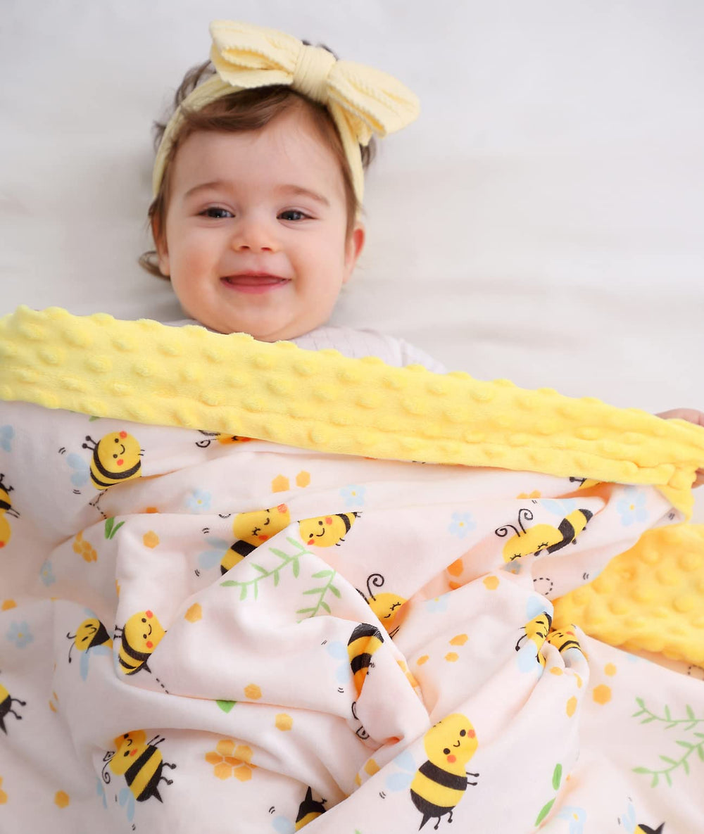 BUTTZO Bee Minky Blanket dotted backing highlighting textured softness