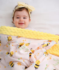 BUTTZO Bee Minky Blanket dotted backing highlighting textured softness