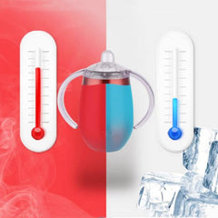 Buumin 10 oz double-wall vacuum insulated cup keeps drinks hot or cold.