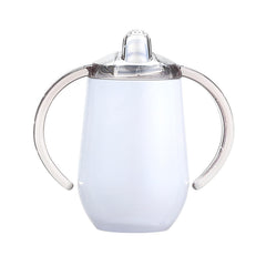 Buumin stainless steel sippy cup with handles in white, easy grip for toddlers on the go.