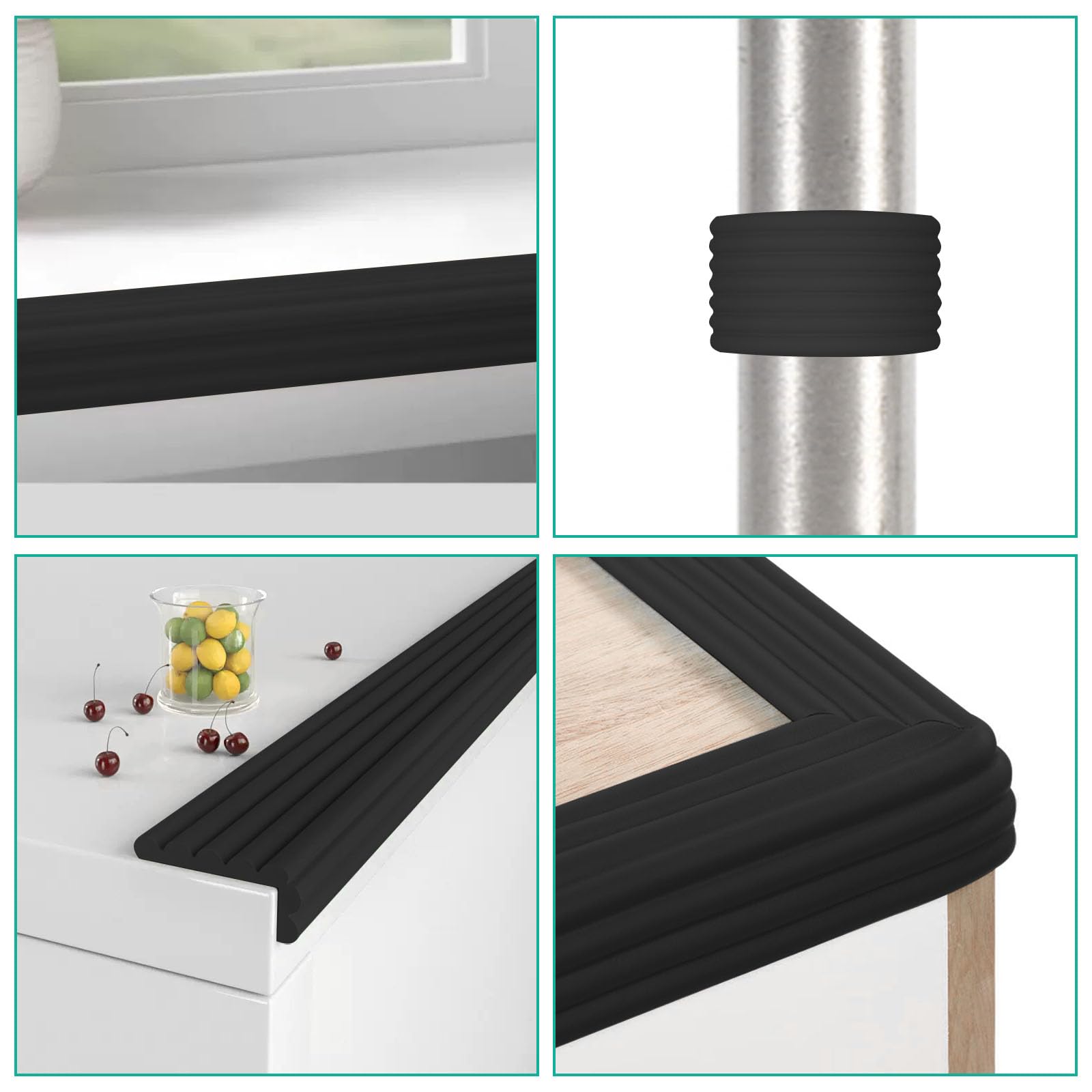 BUXIMN black corner protector blends with dark furniture and hides edges.