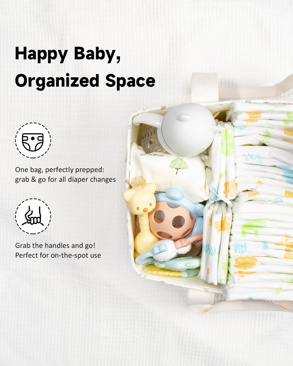 BuyCard Floral Bbay Quilt-Detail Fabric adds soft texture to the nursery storage