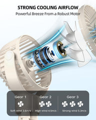 BuyWoo battery-powered personal fan stays charged via USB for travel.