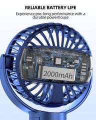 Buywoo battery-powered portable fan with USB recharge for on-the-go use.