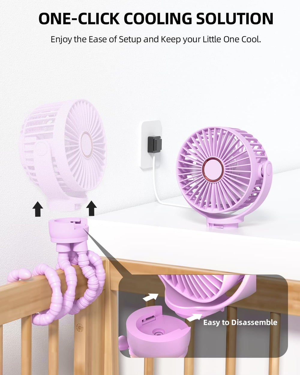 Buywoo battery-powered stroller fan offers portable cooling with low noise.