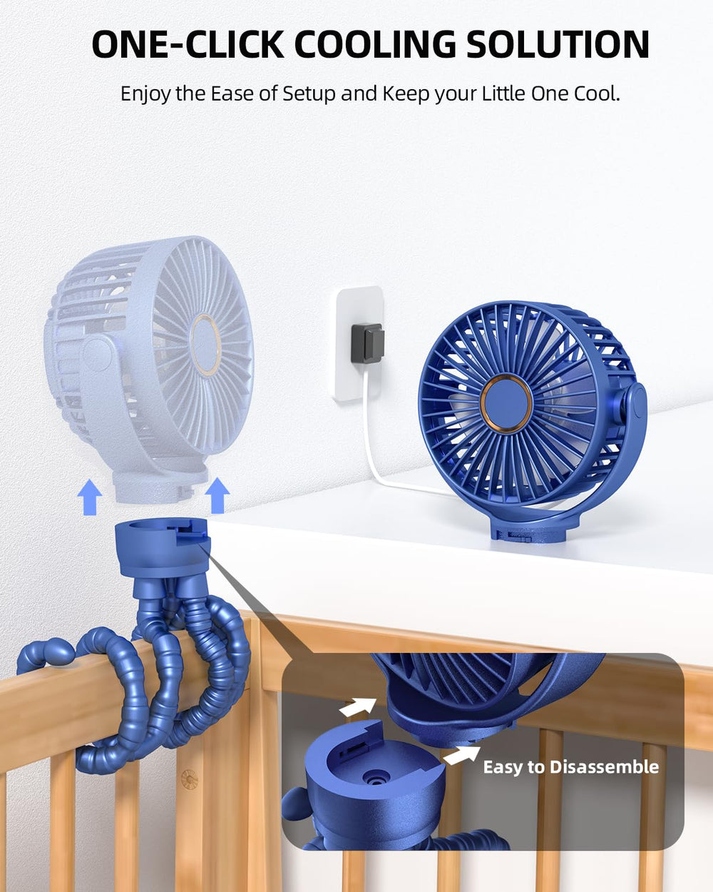 Buywoo lightweight, compact fan fits car seats, cribs, and strollers.