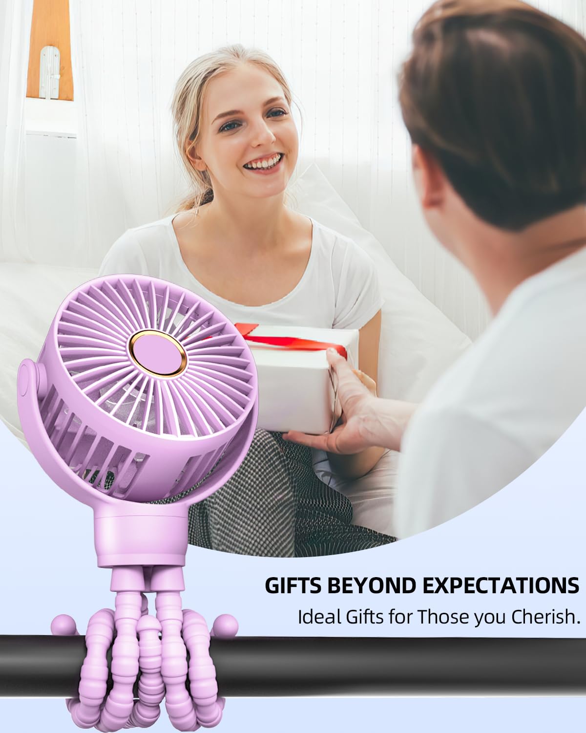 Buywoo plum-colored stroller fan adds stylish, practical gear for family outings.