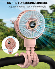 BuyWoo portable stroller mini fan showing three speeds for customizable breeze.
