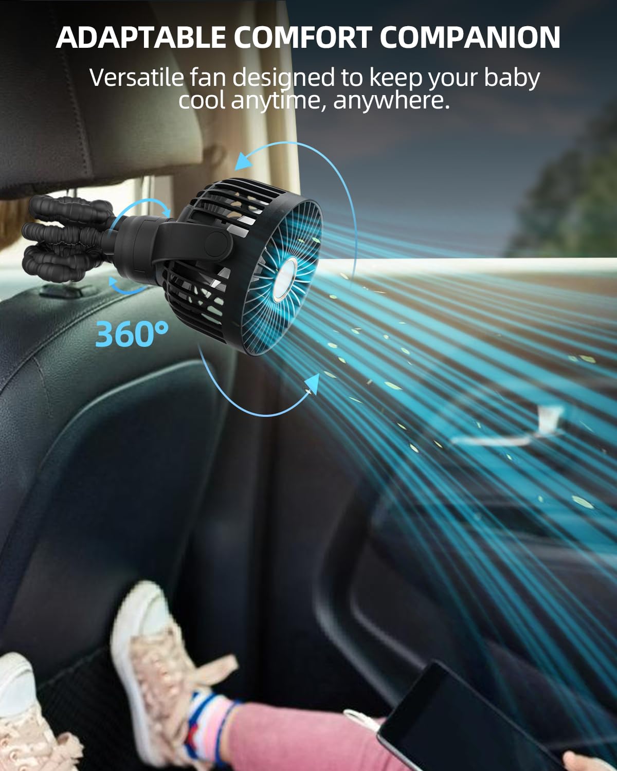 BuyWoo Portable Fan operates on a battery-powered, cordless design