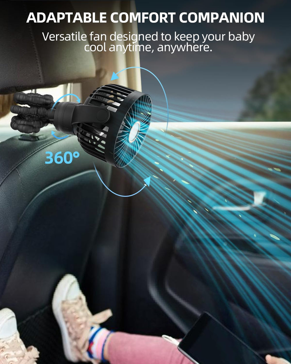 BuyWoo Portable Fan operates on a battery-powered, cordless design