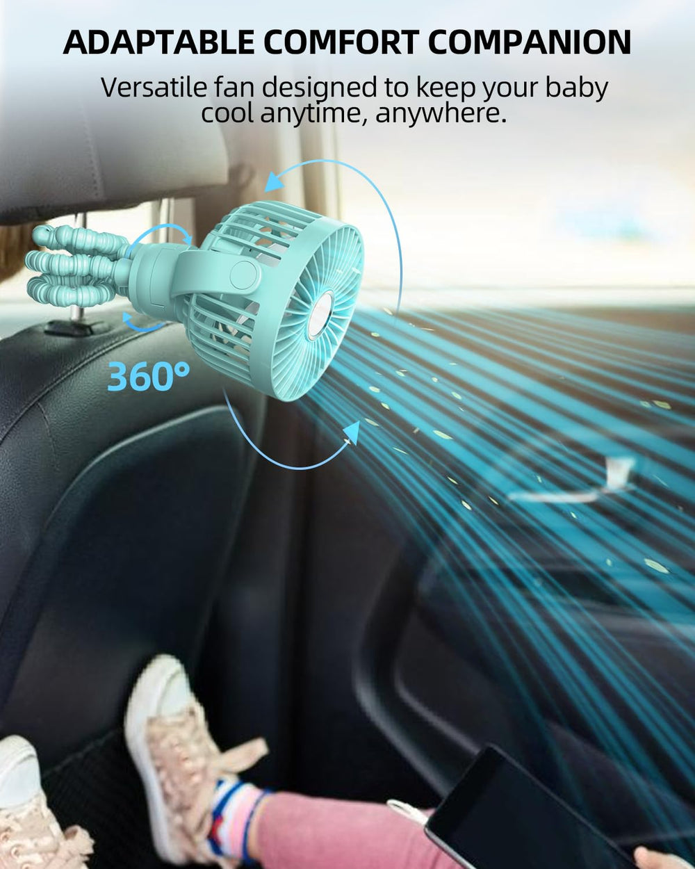 BuyWoo portable stroller mini fan in lightweight design for effortless carrying on trips.