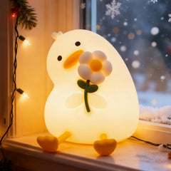 BVI Boomervivi Vitality Flower Duck Night Light front view with soft glow for kids' bedtime