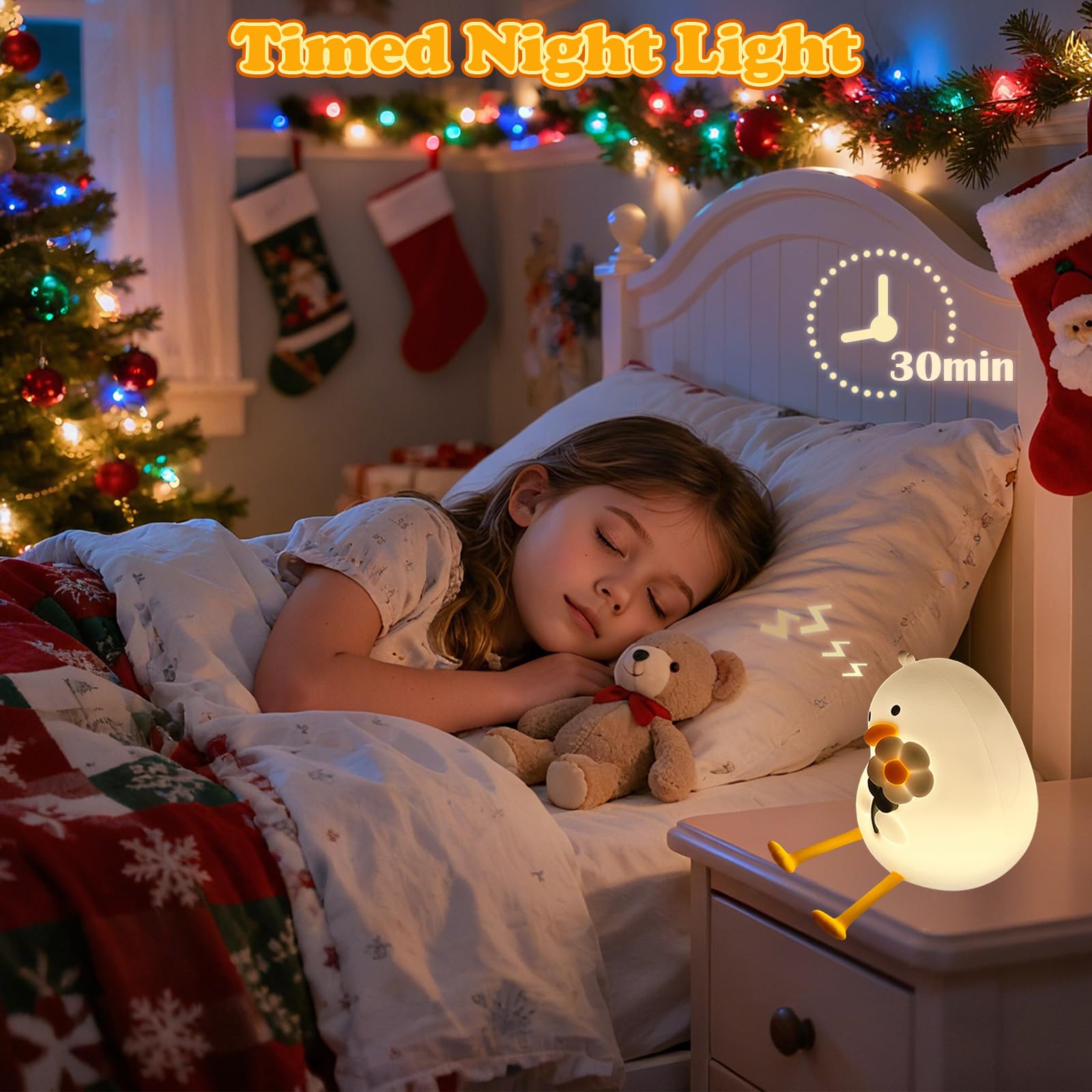BVI Boomervivi Flower Duck Night Light uses duck feet as a phone stand for hands-free viewing