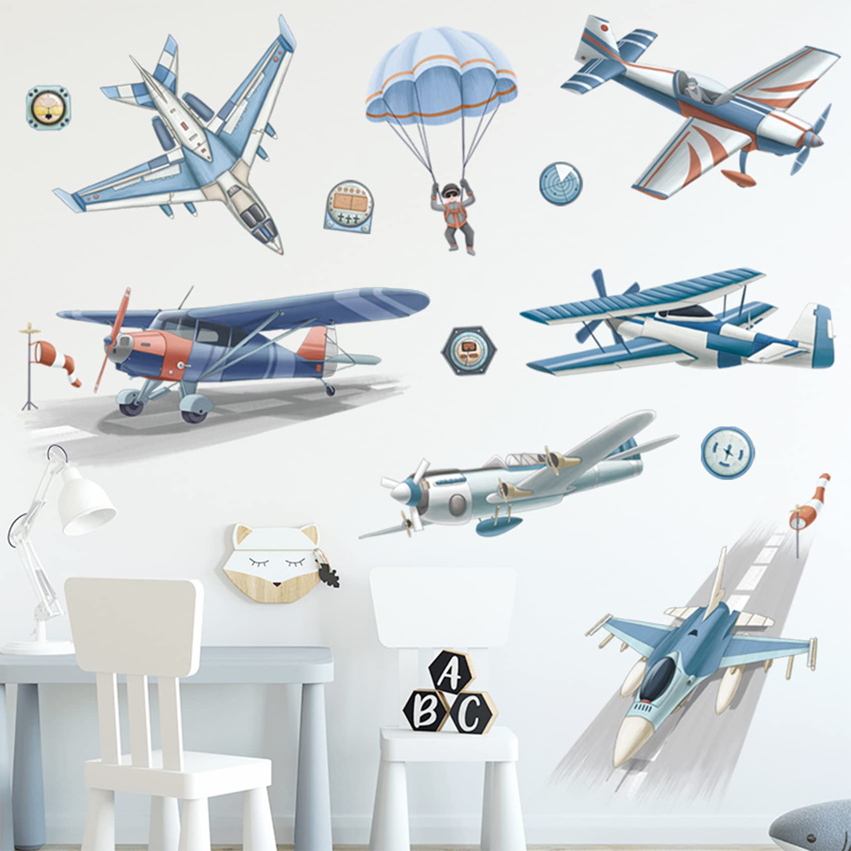 BWCXXZH watercolor biplane wall sticker adds lively aviation charm to nursery