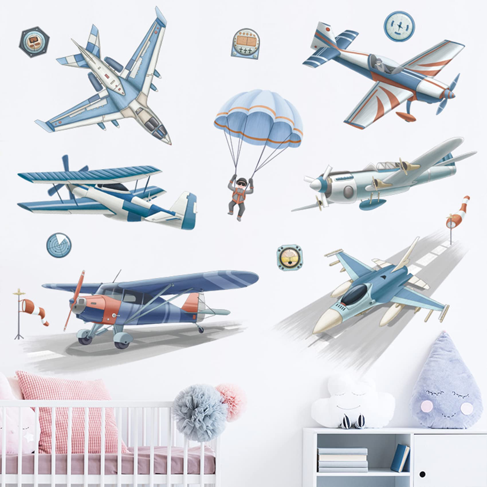 BWCXXZH watercolor propeller aircraft wall sticker easy to apply and remove