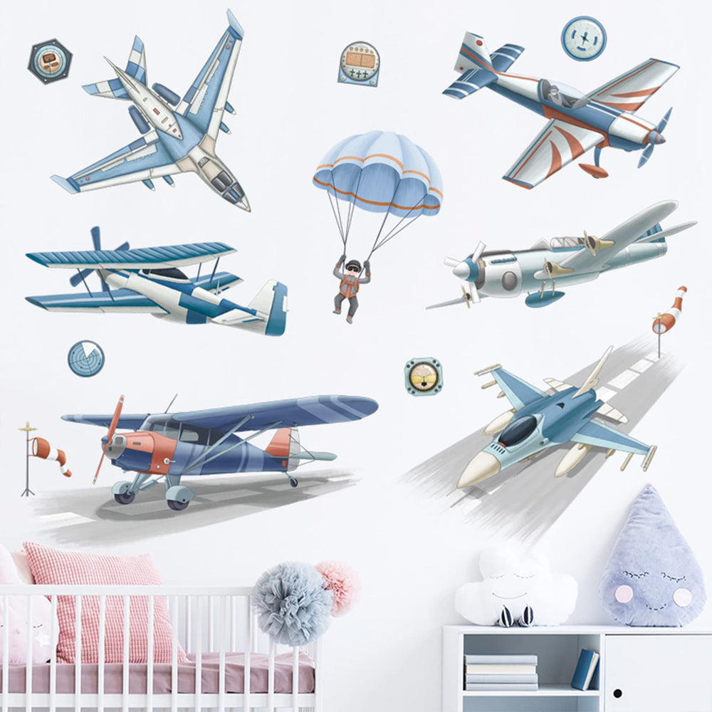 BWCXXZH watercolor propeller aircraft wall sticker easy to apply and remove