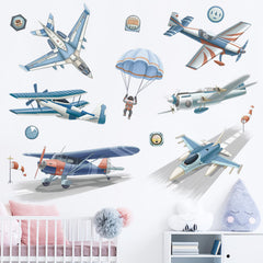 BWCXXZH watercolor propeller aircraft wall sticker easy to apply and remove