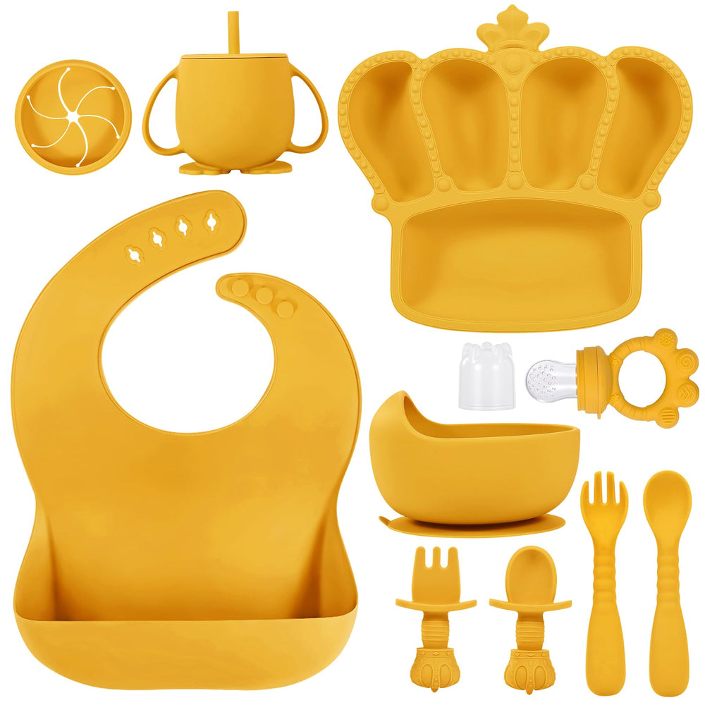 BXLL silicone feeding set crown-shaped plate with five dividers stays steady during meals